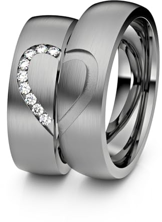 VONJACOB Partnerringe Herz - Titan Partner Ringe mit Gravur & Zirkonia - Paar-Ringe, Eheringe, Verlobungsringe, Hochzeitsringe, Trauringe - Geschenk für Valentinstag, Jahrestag - Modell T015