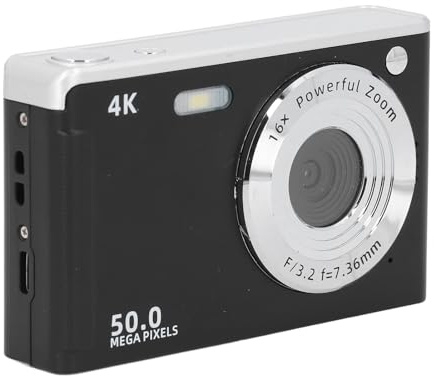 Fotocamera Digitale per Fotografia e Video, Fotocamera Vlogging 4K, Fotocamera Compatta Automatica da 50 MP con Luce di Riempimento, Punto Zoom 16x e Scatta Fotocamera Digitale