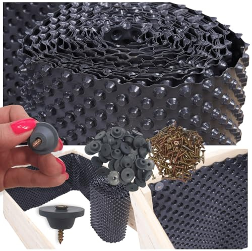 Noppenfolie für Hochbeete, Noppenbahn mit Montageset, Schutzfolie, 26x750cm | Robuster Pflanzkübel & Blumenbeet für Garten, Terrasse & Balkon, Hochbeet für Gemüsegarten, Naturholz Holzbeet Anzuchtbeet