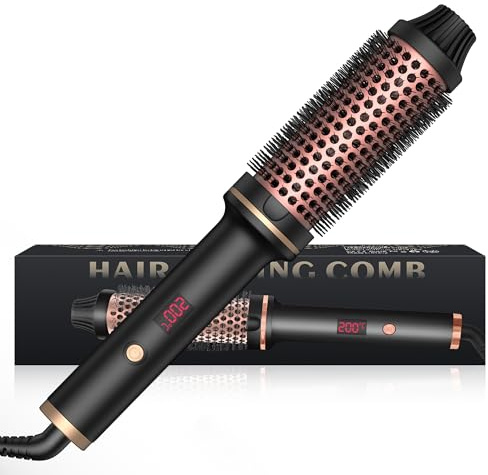 3 in 1 Thermal Brush, 38mm Lockenbürste Thermobürste, Lockenbürste LCD Anzeige 120-210℃, Erhöhen Sie das Haarvolumen, Lose Locken, Glattes Haar, Leichte Kompakte Größe, Dual Spannung Passend für Reise