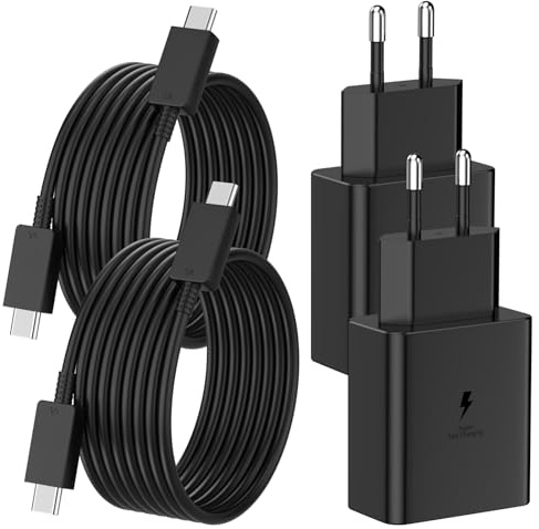 45W Chargeur USB C Secteur Charge Rapide pour Galaxy S25/S25 Ultra/S24/S23/S22/S21/S20/Note 20/A73/A54, Z Fold5, Flip5, Flip4, Flip5,Tab S9 S8, Prise Secteur Type C Adapteur avec 2m Câble USB C 2 Pack