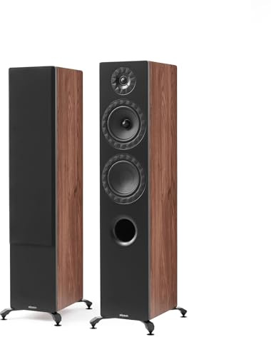 Elipson Prestige Facet II 14F - Enceinte Colonne 2½ Voies Bass-Reflex, HiFi & Home-Cinéma - 92 DB, 38 Hz-25 kHz, 150 W RMS, Finition Noir/Noyer - Paire
