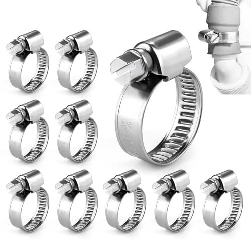 Arvoni 10 Pièces Colliers de Serrage, 12-22mm Colliers Réglables en Acier Inoxydable 304, Colliers de Serrage à Vis Sans Fin pour Plomberie, Applications Automobiles et Mécaniques