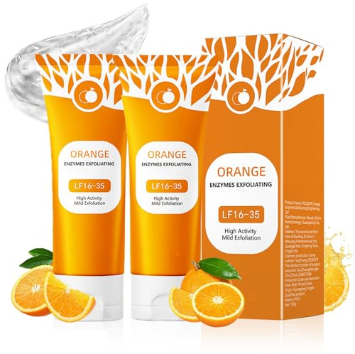Orange Enzymes Peeling Gesicht 2PCS, Enzympeeling Gesicht mit Orangen-Extrakt, Gesichtspeeling Gel Tiefenreinigung & Porenreiniger, Gentle Exfoliating, Verbessert die Stumpfheit, Pflegt und Spendet
