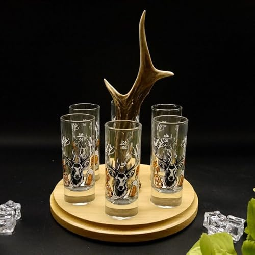 GTK - Geweihe & Trophäen KRUMHOLZ Set di 6 bicchieri da liquore con testa di cervo – a scelta puro o misto colorato – idea regalo per feste e amici, brivido GTK27.30.42+SH
