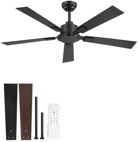 ZMISHIBO 52 Inch Ceiling Fan No Light with Remote, Black Ceiling Fan without Lights, Quiet Reversible DC Motor, 6-Speeds, Modern Ceiling Fans for Living Room, Bedroom, Patio, Indoor/Outdoor Use