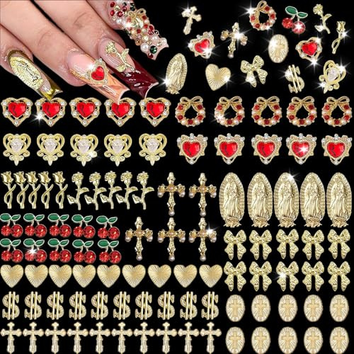 Cosblisvia 100-Stück Gold Nail Charms, 3D Décorations pour Ongles étincelantes pour débutants, Professionnels, Femmes pour Salon de manucure, Bricolage, création de Bijoux (Or)