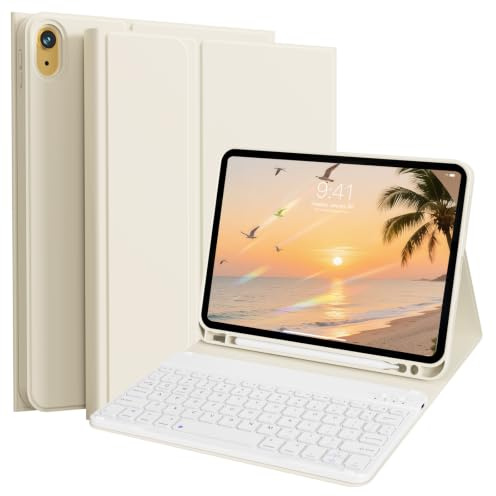 GKABXY Funda con teclado para iPad A16 de 11ª generación 2025 (11 pulgadas), iPad de 10ª generación 2022 (10.9 pulgadas), teclado Bluetooth inalámbrico magnéticamente desmontable, funda protectora