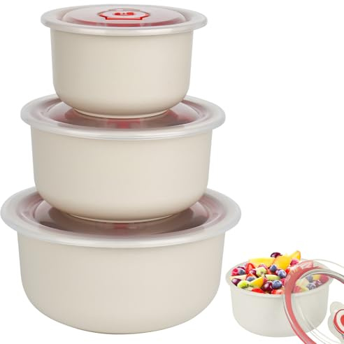 YYTECH 3er Set Mikrowellengeschirr mit Deckel, Mikrowellengeschirr Frischhaltedosen 300/500/900ML, mikrowellengeschirrs zum aufwärmen für Spülmaschine, Mikrowelle, Backofen, Kühlschrank(Beige)