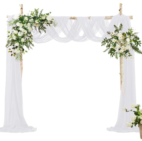 Weißer Hochzeitsbogen Drapierstoff 160 x 800 cm Weicher Tüll und Zarter Chiffon Dekostoff Hochzeitsvorhang für Fenster Traubogen Korridor Bühnen Deko Hochzeitsdekoration