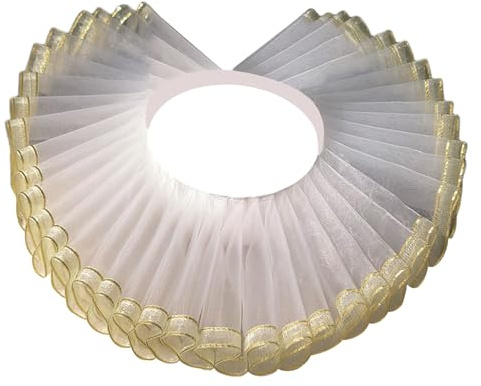 NUEAYMS Elisabettiano Staccabile Colletto Finto Arricciato Con Finiture Dorate Per Donne Ragazze Feste A Tema LARP Collo Scialle Con Volant Accessorio Per Costume
