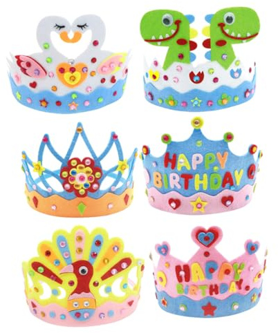 TEHAUX 6 Stück Selbstgemacht Geburtstagskronen aus Strapazierfähigem Vliesstoff Mädchenkrone In Bunten Farben Kreativer Kopfschmuck für Kindergeburtstag und Foto Requisite