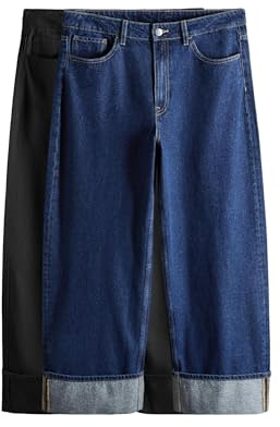 THE SET Dam 2-pack denimjeans med uppvikta, vida ben från THE SET Black/Mid Blue 44