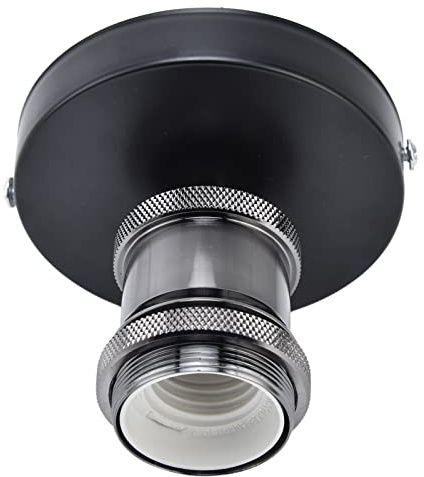 Dioche Piccole Prese di Luce Portalampada Vintage E26/E27 Portalampada da Soffitto - Lampada in Alluminio per, Camera da Letto, Soggiorno - Installazione Semplice e Design retrò (BLACK)