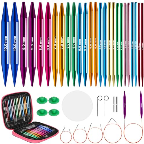 13 Paar Rundstricknadeln Set Austauschbar Stricknadeln Set 3,0-10,0 mm Stricknadeln Set Austauschbar, 4 Längen Verstellbar 40–100 cm, mit Etui & Zubehör, für Schals,Pullovern,Mützen,Handschuhen,Socken