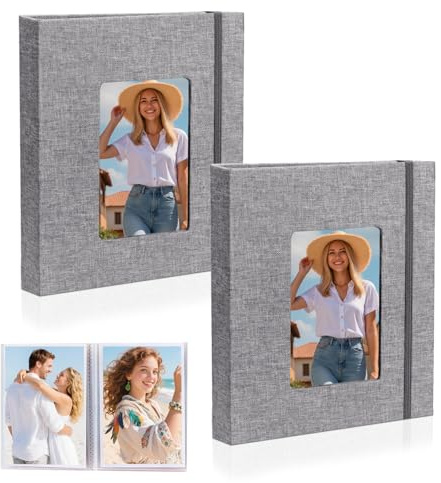 2 Pack Fotoalbum Einsteckalbum, Fotoalbum Zum Einstecken 13x18 cm Foto Einsteckalbum mit 52 Fotos Fenster Leinen für Reise Beige Hochzeit Familie