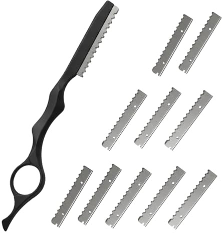 Hair Razor Comb for Cutting Hair, Hair Styling Hairdressing Comb with 10 Replacement Stainless Steel Feather Blades Professional Barber Thinning Cutting Razor for Salon and Home Use (Black)