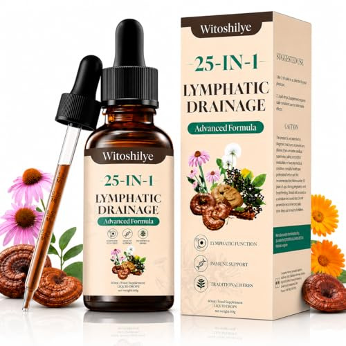 Lymphatic Drainage Supplements Drops for Immune, Cleanse & Detox, Lymph System Support, Liver Health with Calendula,Elderberry,Cleavers Herb,Burdock, Non-GMO, Raspberry Flavor（60 ml）