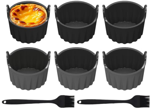Abiyou 8 Pezzi Silicone Pirottini Per Friggitrice Ad Aria,Teglia Per Friggitrice Ad Aria Riutilizzabile,Pirottini Per Friggitrice Ad Aria Invia 2 Spazzolini Da Cucina In Silicone,Per Muffin,Torte,Uova