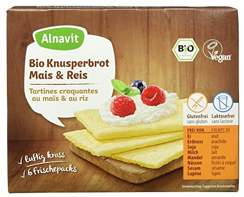 Alnavit Bio Knusperbrot Mais Reis, glutenfrei, laktosefrei, vegan, 8er Pack (8 x 150 g)