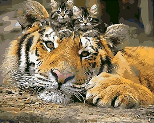 YEESAM ART Neuheiten Malen nach Zahlen Erwachsene Kinder, Katzen und Tiger 40x50 cm Leinen Segeltuch, DIY ölgemälde Weihnachten Geschenke