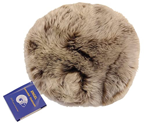 Reissner Lammfelle | DIANA-34-CAP | Sitzauflage | Echtes Schaffell | hochwollig | Seiten eingefasst | Rückseite mit Stoff abgefüttert | rund | 34cm Cappuccino