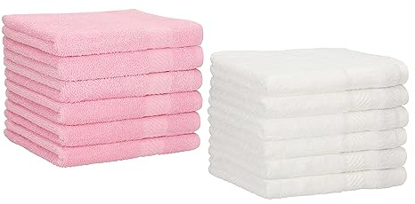 Betz Lot de 12 Serviettes d'invité Palermo 100% Coton Taille 30x50 cm Couleurs Blanc & Rose