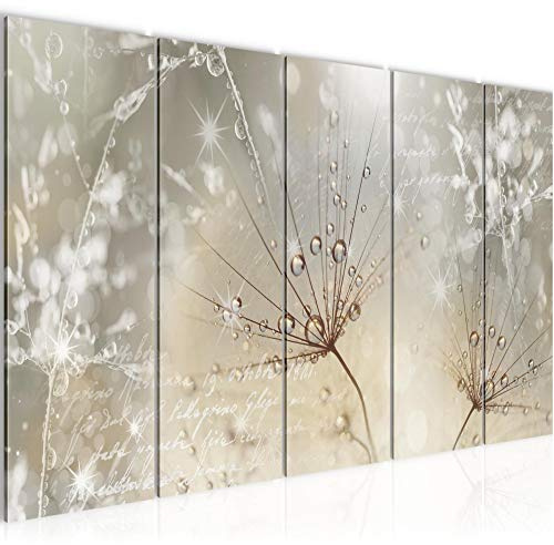 Runa Art Wandbild XXL Pusteblume Wohnzimmer Schlafzimmer 200 x 80 cm Beige Braun 5 Teilig - Made in Germany - 205555a