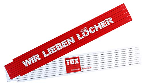 TOX 09969001 metre Rule, 2 Meter, red/White, with Imprint: wir lieben Löcher, Folding Ruler for Home & Craftsman, 1 Piece