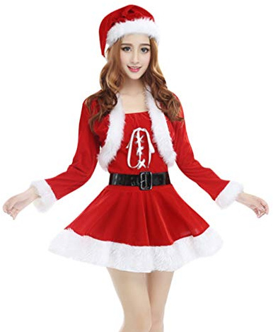 Fenical Weihnachtsmann-Kostüm Frauen Santa Anzug Weihnachten Kostüm-Outfits für Damen Frauen - 4St