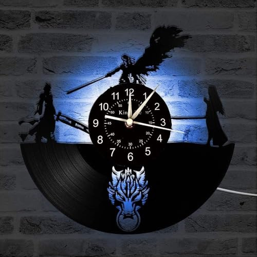 Smotly Final Fantasy Thema Vinyl Wanduhr - Handgemachte Kunst Kreative Farbe Nachtlicht 7-Farben-Dekoration Zu Hause Geschenk, B4