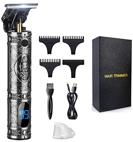 Suttik Tondeuse à cheveux professionnelle pour barbier, tondeuse à barbe pour homme, tondeuse à bordure sans fil, tondeuse à lame en T ornée de chevalier avec écran LCD, gris