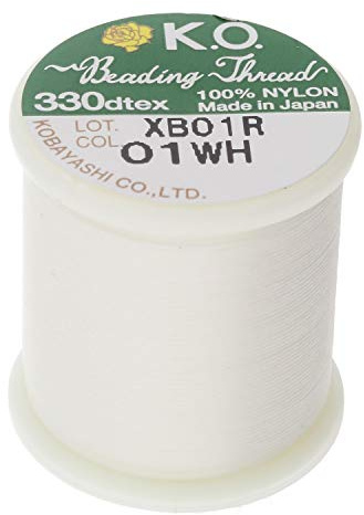 KO Nylonpärltråd, vit färg, japansk förvaxad 100 % nylon, 330TEX, trassel resistenta knutband, 50 m/55 yds spole, används för fröpärlprojekt, vävarbete och pärlvävning