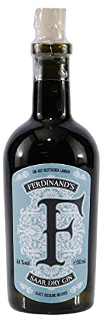 Ferdinand's | Saar Dry Gin | Miniatur | 50 ml | 44% Vol. | Über 30 fein abgestimmte Botanicals | Mit feinstem Saar Riesling infundiert | Höchster Trinkgenuss