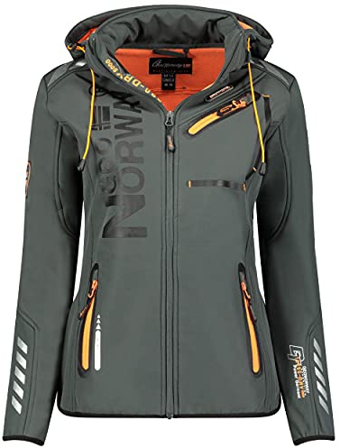 GEO NORWAY REINE LADY - Veste Softshell Femme Impermeable - Jacket Chaud À Capuche Outdoor - Blouson Zippées Coupe Vent Resistant Hiver - Activites En Exterieur Randonnée