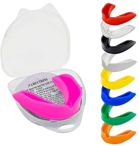 TrySalar Mouthguards for Rugby Boxing Sports Gum Shield Adult Senior Professional Mouth Guard Jaw Protection Case Martial Arts Judo Karate MMA Muay Thai Hockey Football Lacrosse Men Women (Pink)