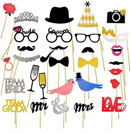 Andiker 31 Stücke Wedding Party Foto Booth Props für Vielfalt Party Geburtstag Hochzeiten, Photobooth Accessoires für Hochzeitsbilder Geburtstagsdeko Fotobox Accessoires (Type 1)