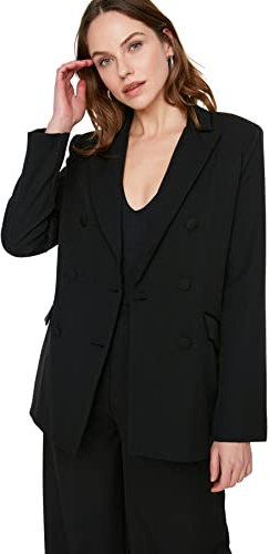 Trendyol Black Button Detailed Jacket Giacca Nera con Bottoni, Nero, 42 da Donna