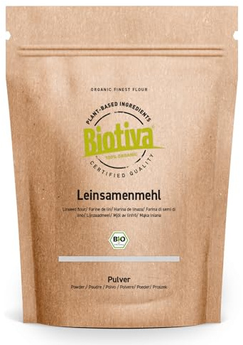 Leinsamenmehl Bio 1kg - Flachspflanze - Low Carb Mehl - glutenfrei sojafrei laktosefrei - Premium Bio- Qualität - zertifiziert und kontrolliert in Deutschland - Biotiva