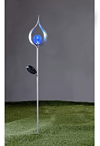 HAC24 LED Solar Gartenleuchte 93 cm Flammenleuchte Silber Solarlampe Solarleuchte Garten Deko Licht Blau Solarlicht Kugel Leuchte (Tropfen)