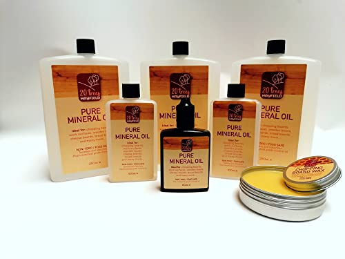 Chopping Board Oil 100% Pure Food Grade Clear Mineral Oil Butchers Block (300ml) + Free Chopping Board Wax (30g) 20 Trees