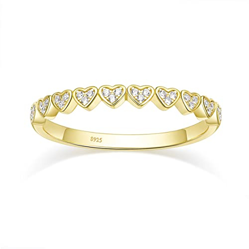Titaniumcentral Ring Damen Gold Silber 925 14K Vergoldet Schmal Vorsteckring Liebe Herz Ewigkeit Verlobungsringe Partnerringe