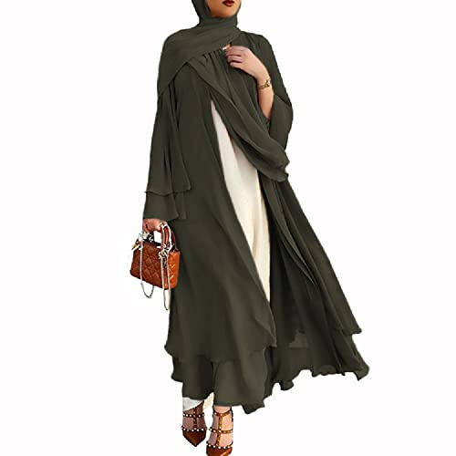 RUIG Frauen Muslimisches Gebet Chiffon Offenes Kleid Abaya Dubai Türkei Islam Kaftan islamischer Ramadan Eid Mubarak Frauen Robe mit Hijab