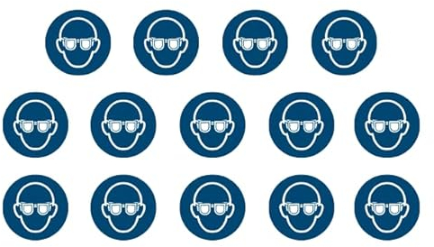 14 adesivi per la protezione degli occhi utilizzare occhiali protettivi M004 – Ø 9,5 cm – UV e resistente alle intemperie – ISO 7010 – sostenibili – Cartello di obbligo (9,5 cm, occhiali di