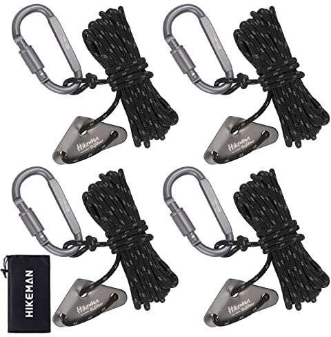 4M Reflective Tent Guy Ropes - Outdoor Tent Guide Rope with Locking Carabiner Clip,4mm 100% Nylon Cord Wind Line with Aluminum Guy Rope Tensioner for Awning Camping (Black)