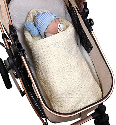 Babydecke, Neugeborene, Kleinkinder, Baumwolle, gestrickt, gehäkelt, Überwurfdecke, weiche warme Schlafdecke, Wickeldecke für Neugeborene, Kinderwagen, Schlafdecke, 100 x 80 cm