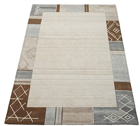 Biege Grau Braun160X230 cm Teppich 100% Wolle Orientteppich Handgetuftet HT207