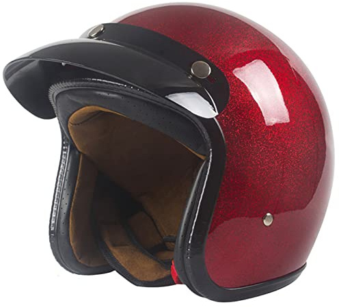 Vintage Open Face Motorradhelm, Retro 3/4 Half Shell Jet Helm, DOT/ECE Genehmigt Erwachsene Männer Frauen Straße Shiny Moped Roller Motorrad Sommer Helm,Rot,M