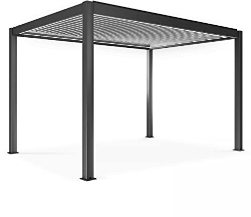Oviala Pergola bioclimatique autoportée motorisée et éclairée 3 x4 m Gris