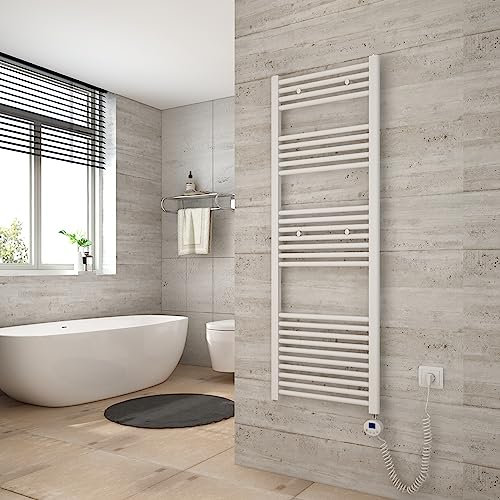 Heilmetz Scaldasalviette elettrico bianco 140x50 cm,Radiatore elettrico con termostato digitale e funzione Timer per asciugamani,Asciugatore elettrico per asciugamani,600 W